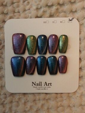 Nail Art Multichrome Size L Press-On Nails - Shifting Purple, Blue & Green